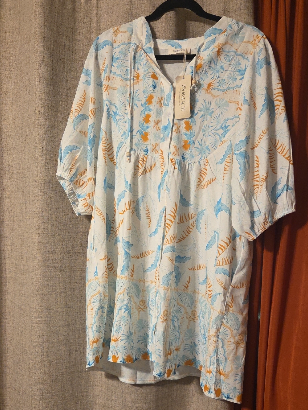BSUBSEACH Light Blue & Tan Floral Button Coverup NWT